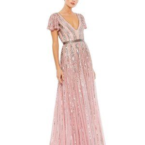 [NWT] MacDuggal STRIPE SEQUIN V-NECK GOWN SIZE 10